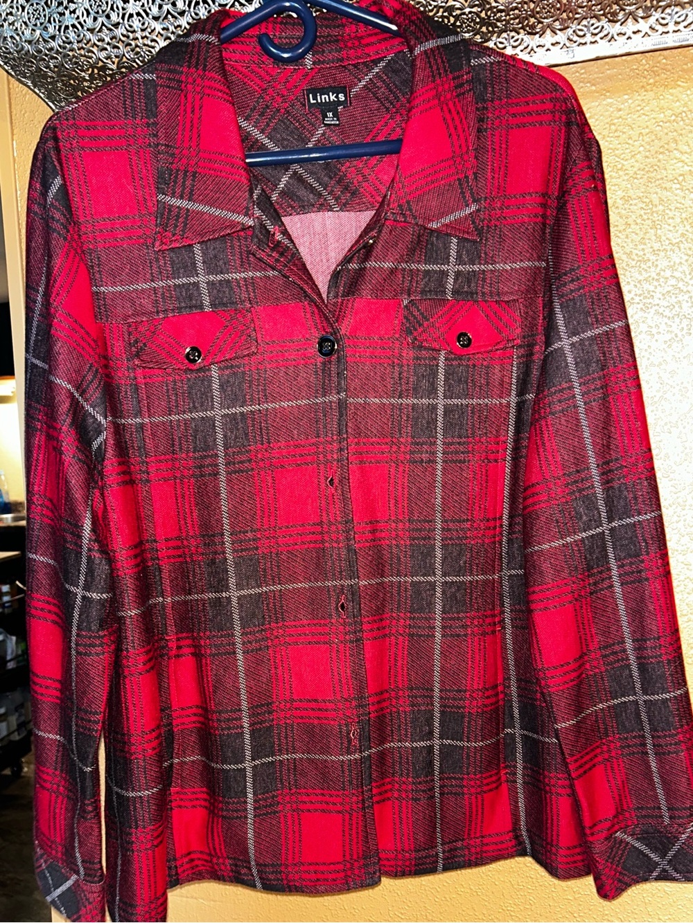 Link Red and Black Plaid Button-Up Jacket